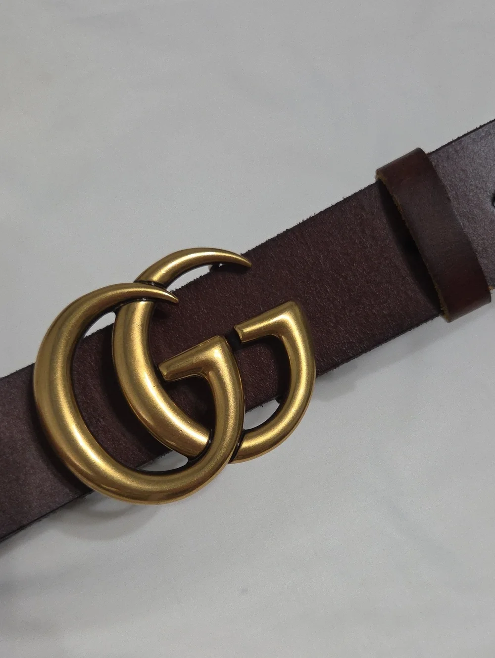 Gucci Brown Leather Belt with Gold Double G Buckle